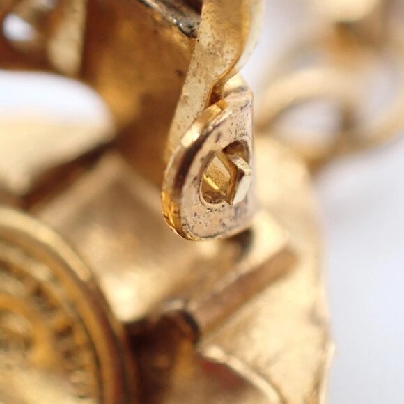 CHANEL Matelasse Diamond Shape Drop Earrings Rhinestone Clip-On Gold - Picture 9 of 10